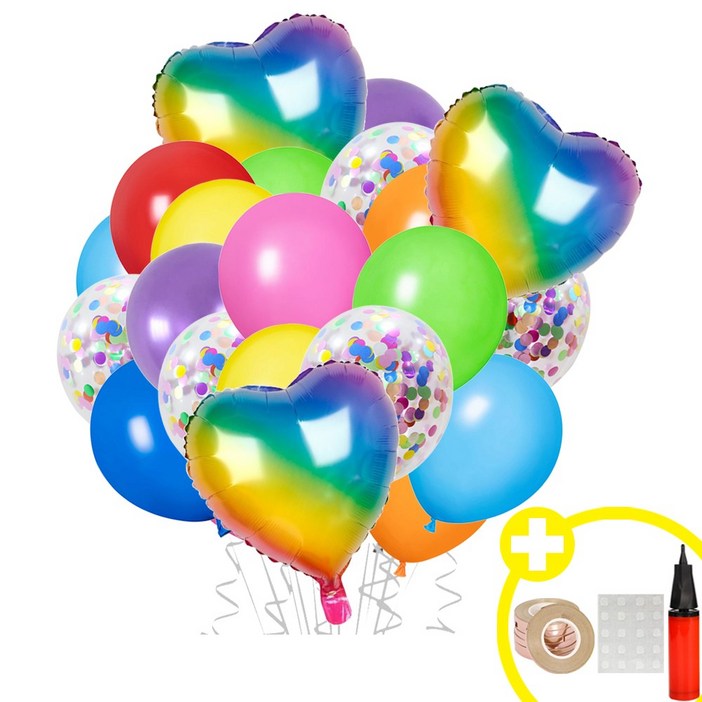 하트 스타 은박풍선 크롬메탈 혼합풍선 파티용품세트 에브리띵스마일 1168, 1세트, 하트 레인보우