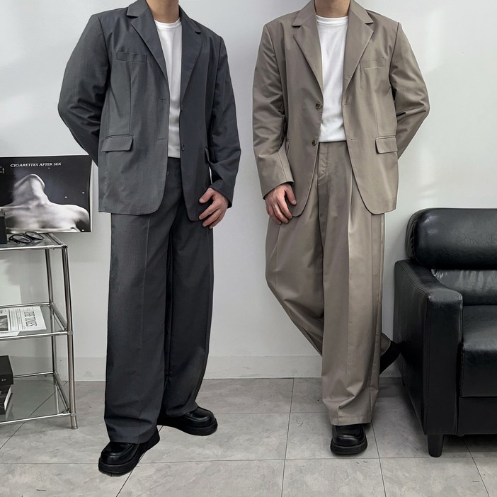 프리미엄SET 오버핏 블레이저 셋업 와이드 수트 세트 마이 정장 자켓 하객룩 벌룬 세미 TR 프리미엄SET 오버핏 블레이저 셋업 와이드 수트 세트 마이 정장 자켓 하객룩 벌룬 세미 TR