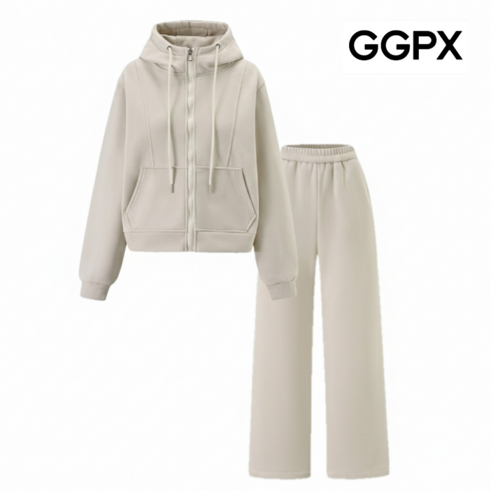 후드 기모 집업 자켓  밴딩 롱 팬츠 세트업 여성 트레이닝복 후드집업 츄리닝