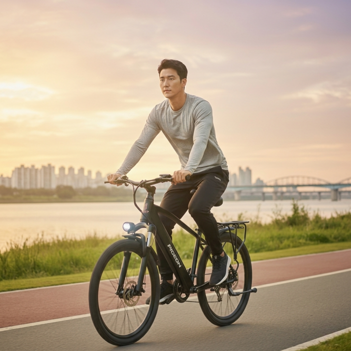 플라잉스 MTB 전기 자전거 전동 바이크 26인치 7단 출퇴근 배달 자토바이, 블루, 경량스틸