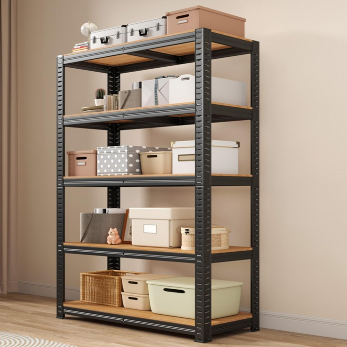 투에스리빙 튼튼한 무볼트 간편조립 철제 선반, 5단, 블랙