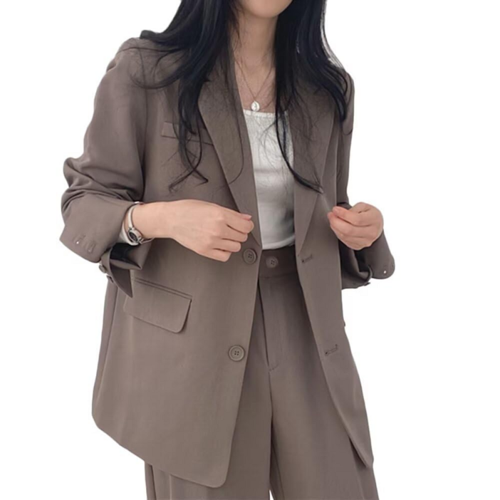 여성용 투피스 정장 세트 자켓 팬츠 봄가을용 테일러드 수트 세트업 오피스룩 통근룩 행사용