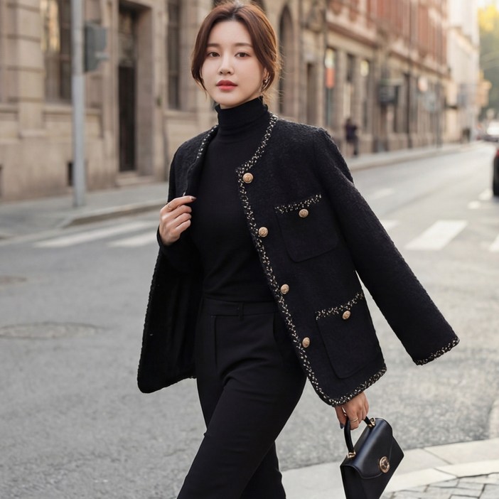 J1611 멜테프 빅사이즈 여성 퀄팅안감 트위드자켓 44110