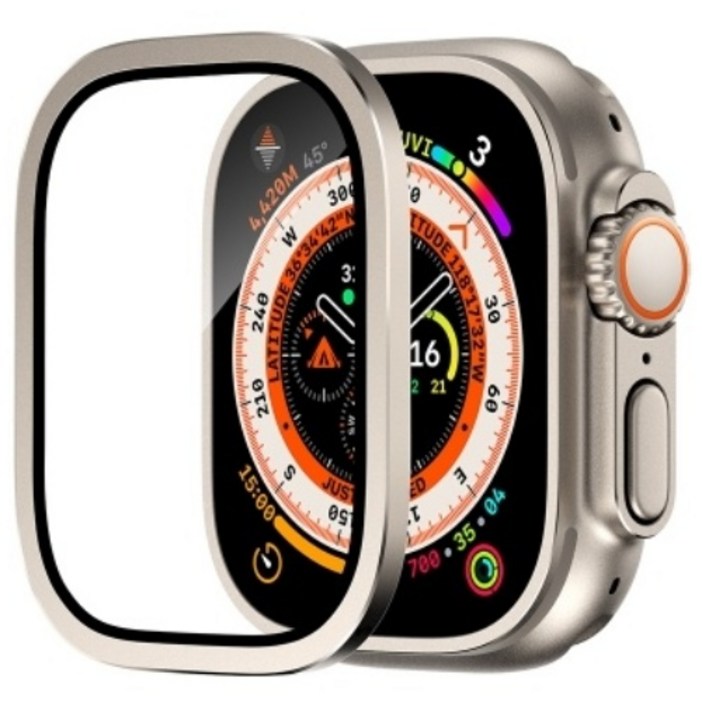 애플워치 울트라 호환 강화유리 보호 필름 일체형 메탈 베젤링 케이스