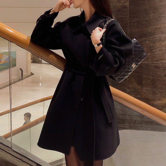 쪼예 클래식 햅번 핸드메이드 울 벨트 하프 코트 자켓