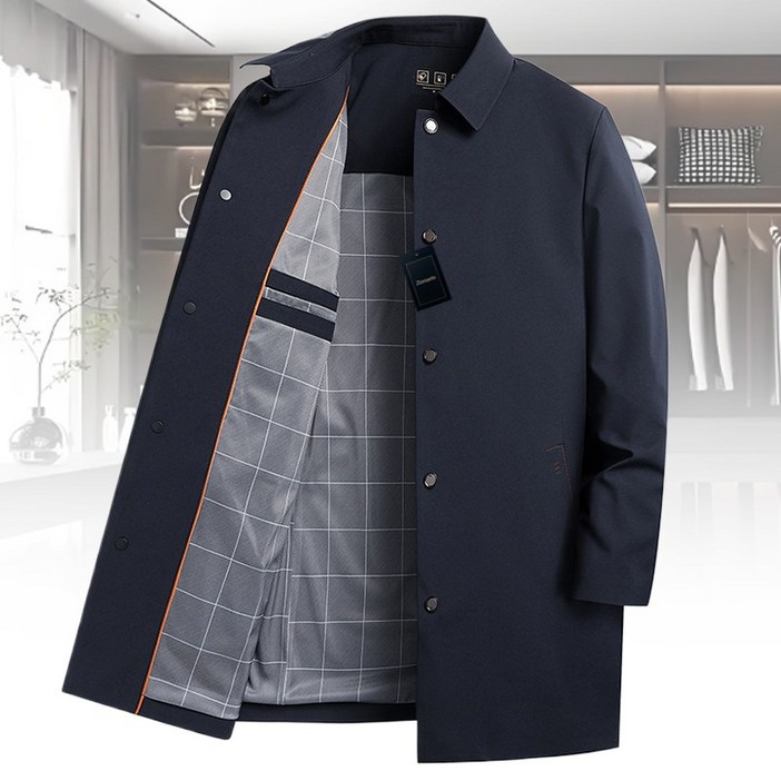 Zenaris 중년남자 트렌치 반코트 춘추 하프 정장자켓 아우터 카라넥 얇은 싱글 재킷 상의