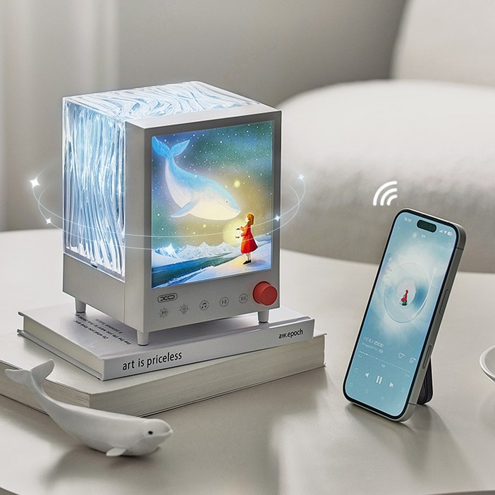 Runcats 극광 보물 상자 분위기 조명 블루투스 스피커 무선 서브우퍼 프로젝션 데스크탑 장식품 칠석 남녀 생일 선물