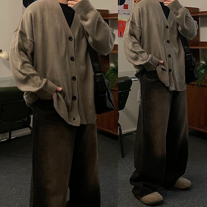 르위 빅사이즈 가디건 가오리핏 긴팔 니트 오버핏 간절기 아우터 남녀공용