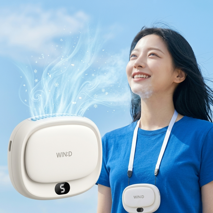 와이드 핸즈프리 WIND 휴대용 미니 선풍기 목걸이 탁상용 손풍기