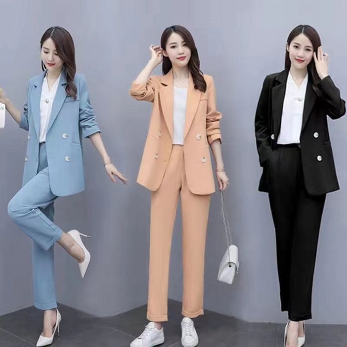 빅사이즈여성의류 오피스룩 양복 정장세트 봄가을 긴팔 싱글자켓 슬랙스 데일리