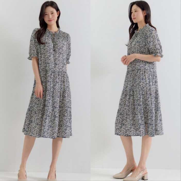 [지센] 여성 잔꽃패턴 플레어튜닉 원피스 LCOPP528