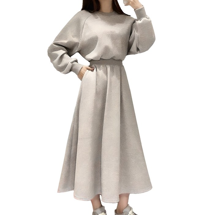 제이지나 여성 허리 밴딩 긴팔 데일리 롱 원피스 1P
