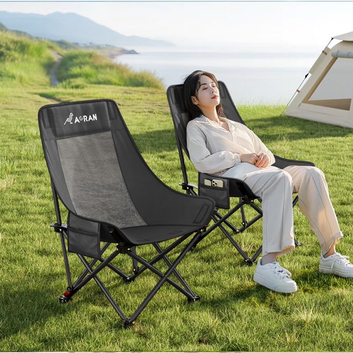 AORAN 11 각도조절 경량 접이식 캠핑 의자 세트, 2개, 블랙 두 배의 통기