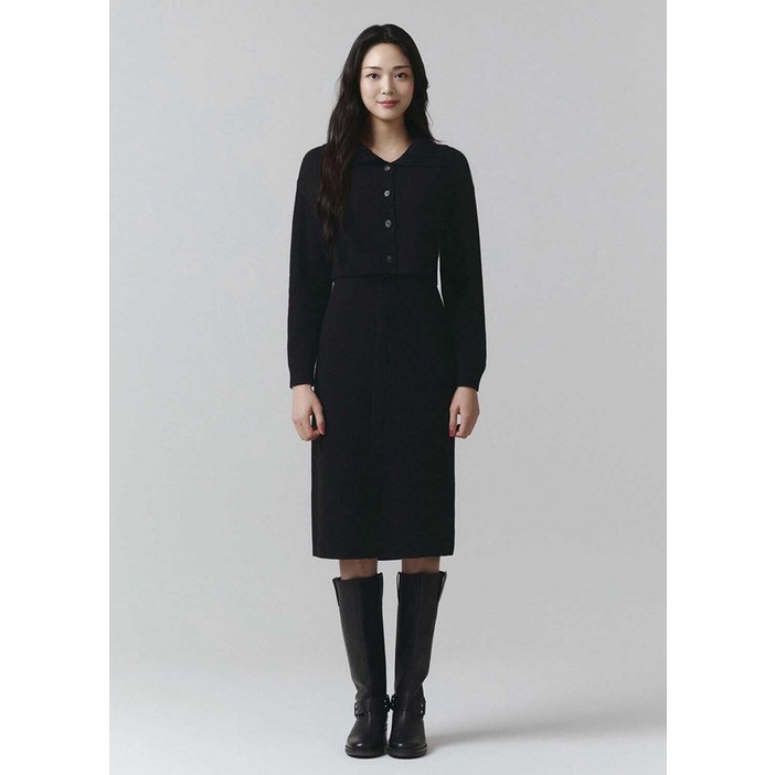 국내백화점 잇미샤 울블랜드 크롭 가디건 원피스 세트 가을 겨울 여성 따뜻한 니트 코디