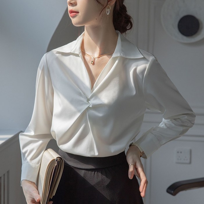늘솜미 (S~XL) 레귤러 핏 오픈칼라 새틴블라우스 nsm008