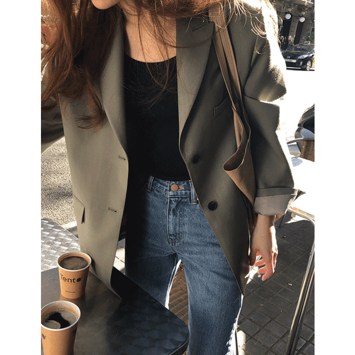 자체제작 루어스룸 어텀 가을 투버튼 루즈핏 하프 오버핏 테일러드 블레이저 하객룩 여성 자켓