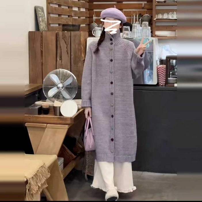 여성 니트원피스 높은 칼라 롱 원피스 고채도 색상 루즈한 원피스 달콤한 스타일 스웨터 원피스(겨울 데일리 슬림 스타일리시한 옷차림)