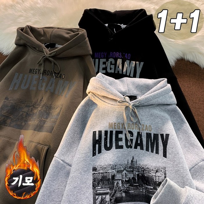 11 남녀 오버핏 기모 후드티 포켓 융털 따뜻한 맨투맨 티셔츠 빅사이즈 커플후드티