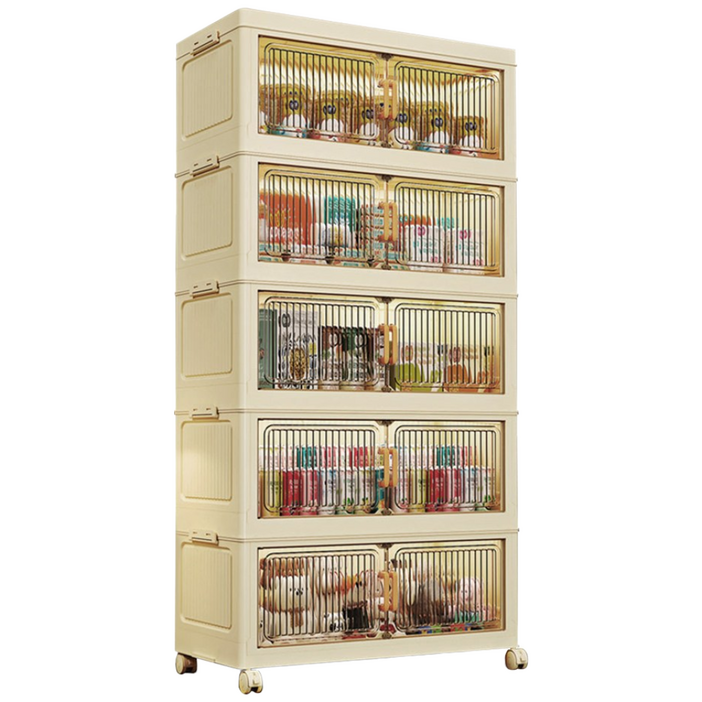 Ageye 대형 접이식 폴딩 리빙박스 수납함 이동식 접이식 수납장 가정용 다용도 옷 수납장, 투명한 5 개의 층