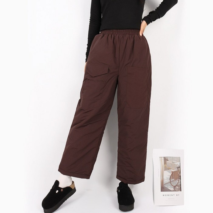 GTM D여성패딩통바지 와이드 포켓 솜바지 밴딩 경량 패딩 9부 귀여운 방풍