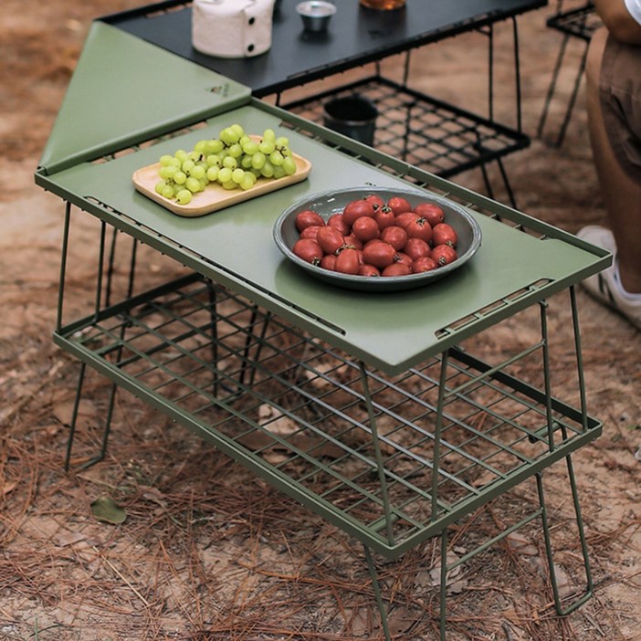 벨라룸 캠핑 쿨러 스탠드 아이스박스 워터저그 받침대, 7 철제세트 테이블2개철제상판가방, 카키