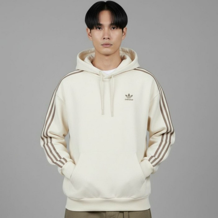 아디다스 배기 후디 플리스 후드티 남성 여성 공용 기모 후드 아디컬러 삼선 베이지 맨투맨