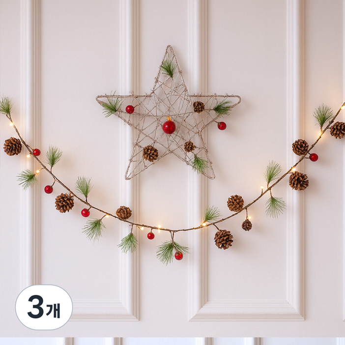 잇츠K 크리스마스 LED 조명 가랜드, 3개, 핸드메이드 솔방울