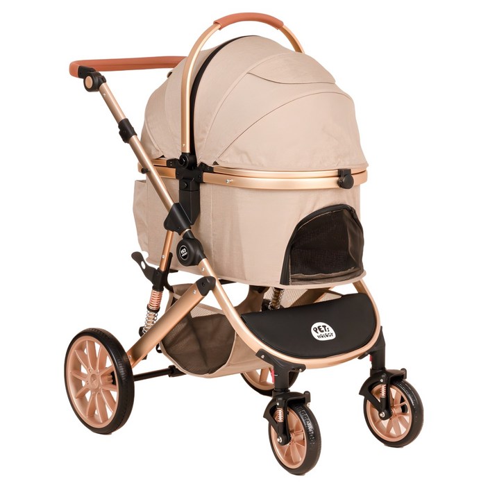 펫츠놀로지 반려동물 분리형 프리미엄 펫휠 유모차, 베이지 + 골드, 1개