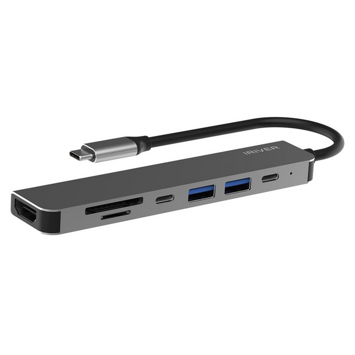 아이리버 USB C  A타입 5Gbps HDMI PD100W 패스스루 DeX 지원 메탈프레임 7in1 멀티 허브 IHCHW09HUB7, 단일색상, 1개