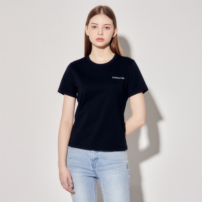 게스 여성용 백 레터링 면 반팔티셔츠 YP2K9438BLKS