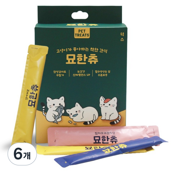 펫트리츠 고양이 묘한츄 대용량 간식 30p, 6개, 450g, 혼합맛(가다랑어게살/참치조개관자살/연어게살)