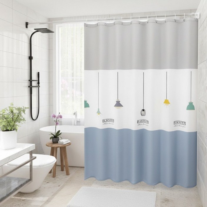 애니원픽 러블리 방수 샤워커튼 + 커튼링 세트