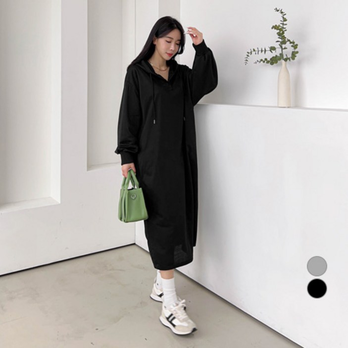 세컨그라운드 여성용 단추 후드 롱 원피스 SG50343