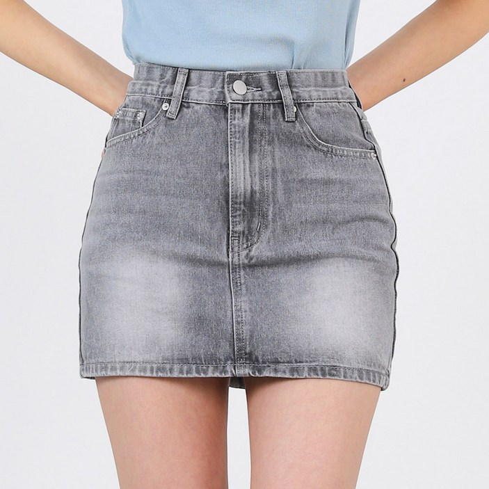 인비비드 여성용 빈티지한 매력 A라인 슬림 워싱 미니 데님 치마바지 숏 G03K6iq5466