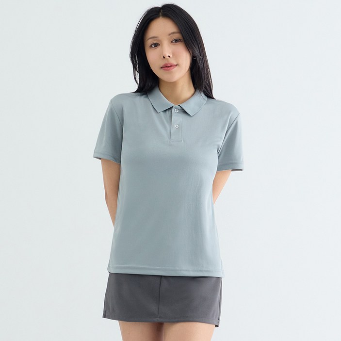 엘쏘 여성용 가벼운 쿨메쉬 드라이 카라 루즈핏 냉감 통기성 반팔 티셔츠
