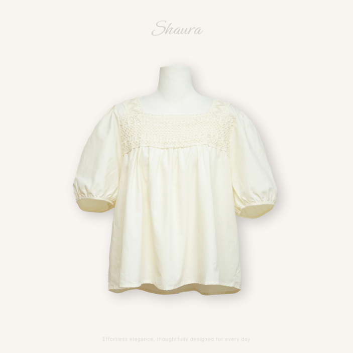 샤우라 여성 여름 하객룩 자수 레이스 블라우스
