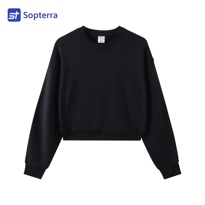 Sopterra 여성 오버핏 크롭 무지 맨투맨 면질 긴팔 티셔츠