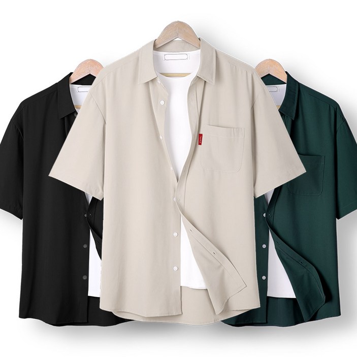 오버나인 남자 반팔 구김제로 베이직 셔츠