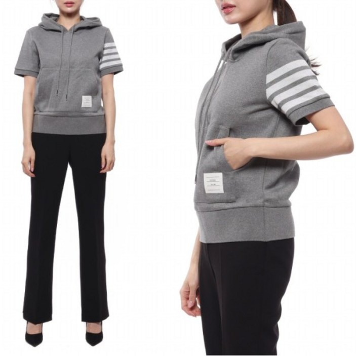 [톰브라운] 23FW 여성 더블 페이스 반팔 후드티셔츠 (FJT273A 07545 035