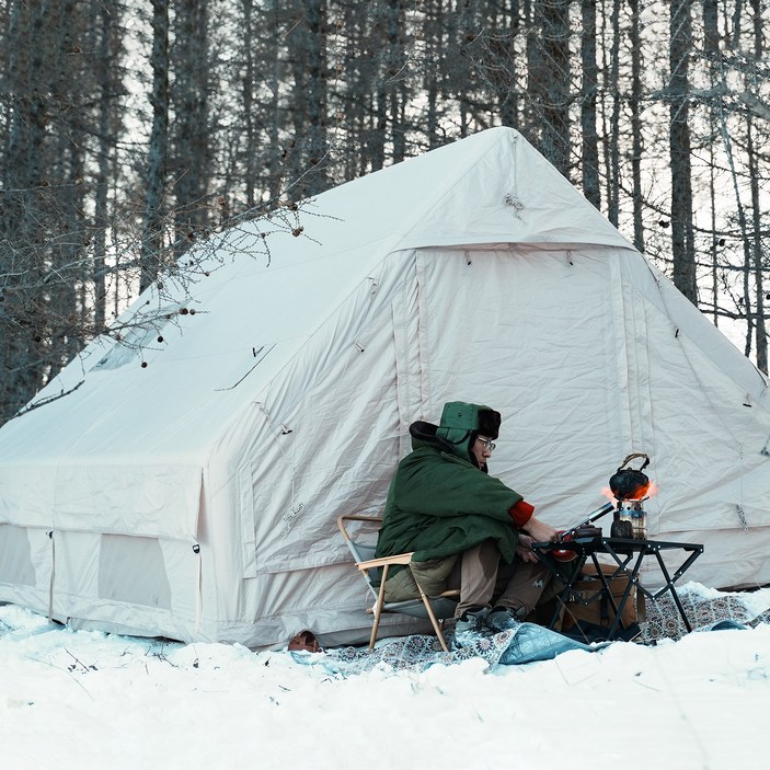 4-8인용 인플레이터블 캠핑 텐트 - 퀵설치 에어텐트, 4계절 방수 휴대용 아웃도어 텐트 (스토브 잭 포함), 메쉬 창문 & 도어, 초대형 캐노피 리빙룸 설계로 캠핑 및 야외 활동, 카키색