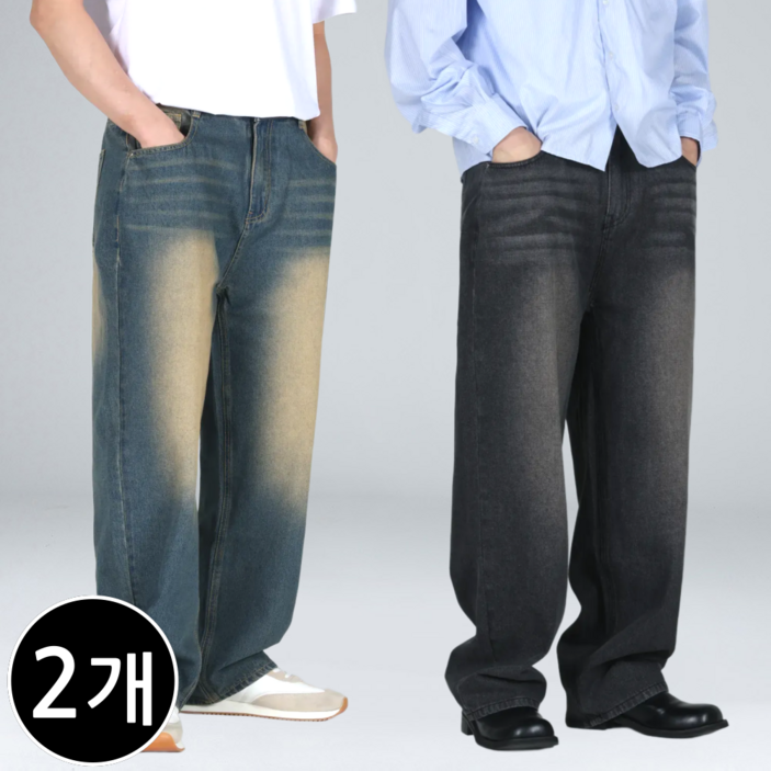 [1+1] 남자 청바지 빅사이즈 와이드 데님 팬츠 (6467-2)