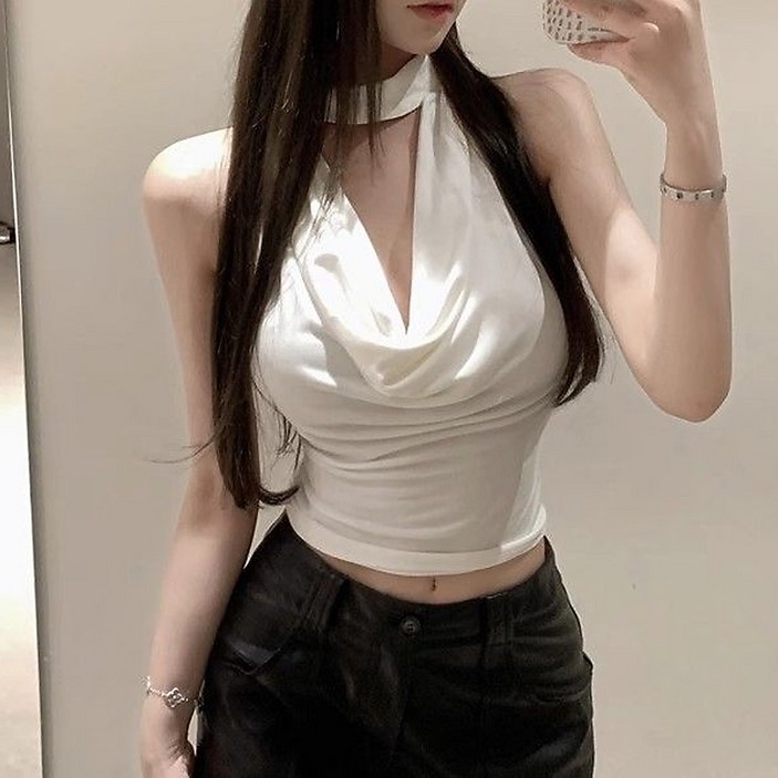 글램디브 비엔셔 홀터넥 드레이프 민소매티 AB2897