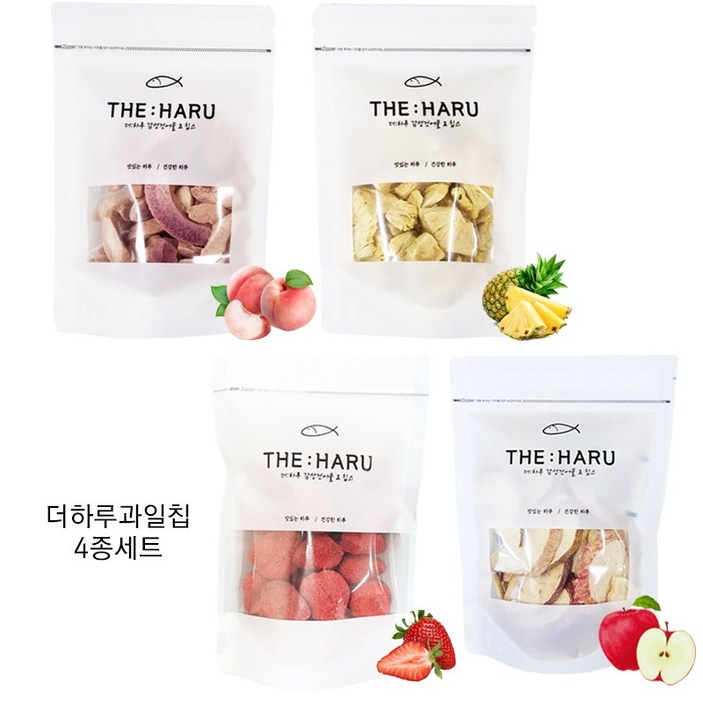 더하루 달콤과일칩 4종 세트 핑크복숭아 파인애플 사과 딸기 동결건조 과일