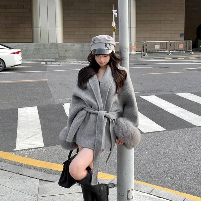 ANYOU 여성 핸드메이드 코트 울100%  겨울 파이로 로브 벨트 코트 댄리블 빅사이즈여성의류 겨울  코트 트렌치코트