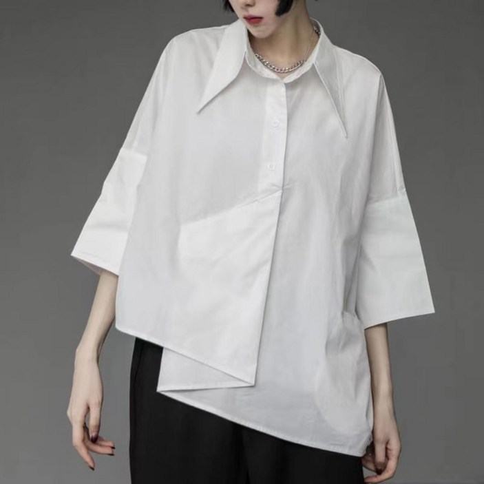 미쏘블라우스 린넨루즈핏블라우스 남성 고딕 y2k 셔츠, 루즈 오버사이즈 캐주얼, 중립 불규칙 디자이너 우아한 블랙 여름