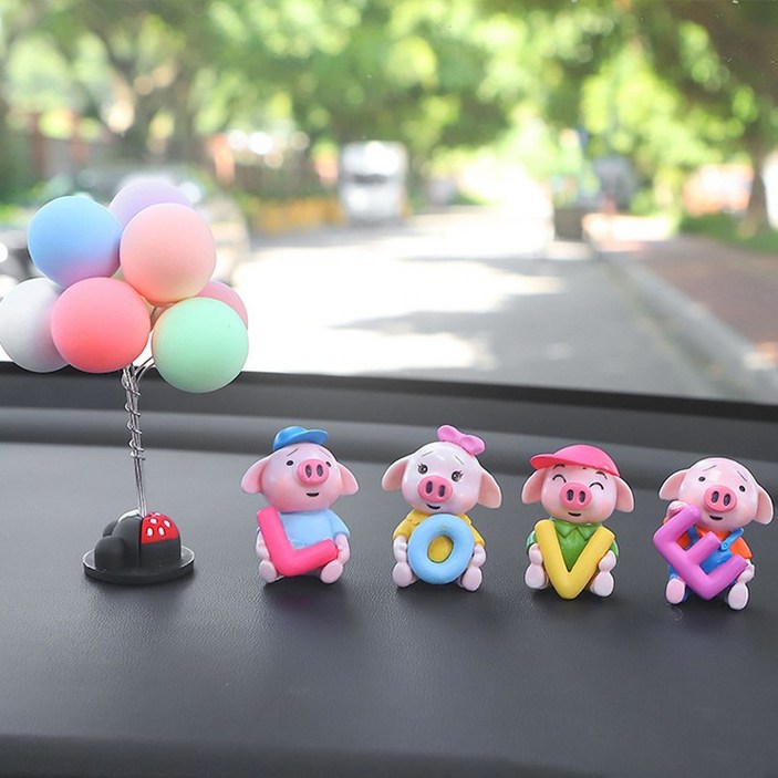 진양오픈마켓 차량용장식 귀여운 돼지인형 4ea 세트, 돼지풍선세트