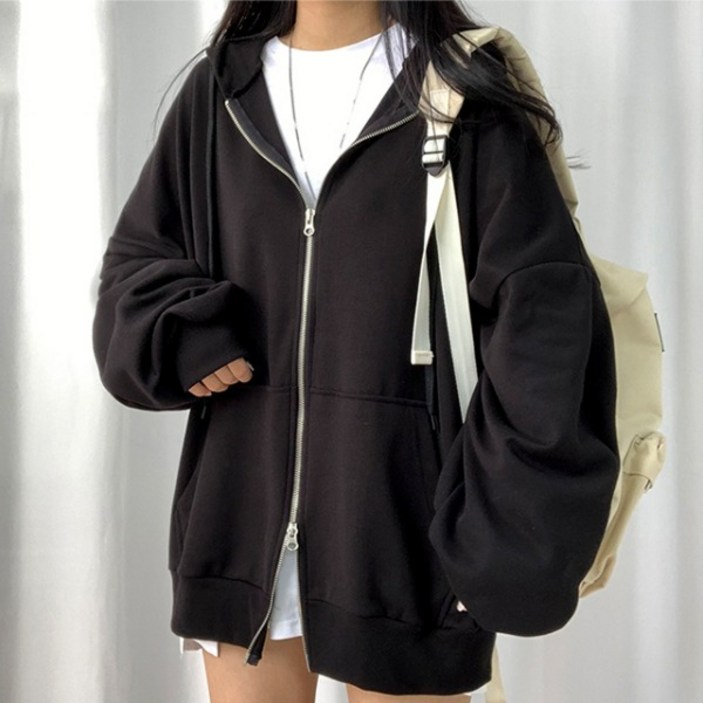 [단독상품] 투웨이 오버핏 후드집업 365일 데일리 아우터 핏보장 투웨이집업 봄 아우터 학생 빅사이즈 무지 후드 학생후드집업 봄옷 봄점퍼 교복집업 간절기자켓