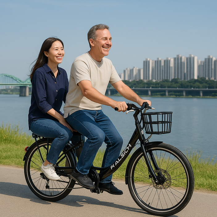 아빠와딸 2인승 전기 자전거 안전한 안정적인 뒷좌석 전동 유치원 어린이집 등하교 출퇴근