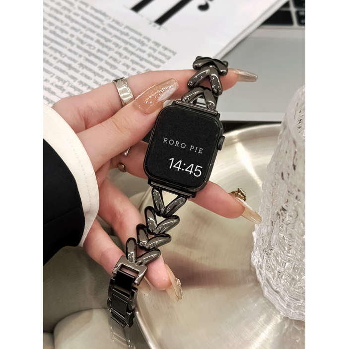 청라 애플워치 스트랩 호환 슬림 메탈 쥬빌레 스트랩, 블랙