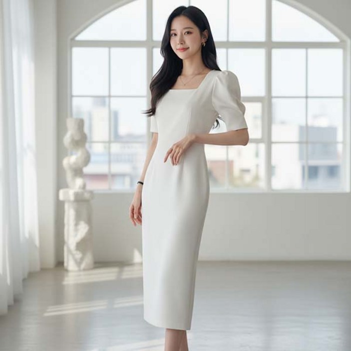 어반룩북 하객룩 스퀘어 넥 힙스터 원피스